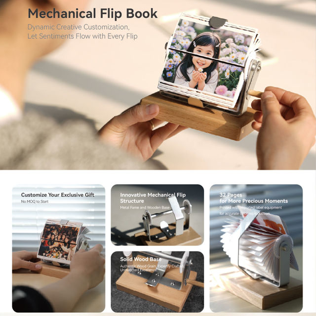 Picture of Custom Photo Flipbook - Personalised Flip Album with Wooden Base - Home Decor