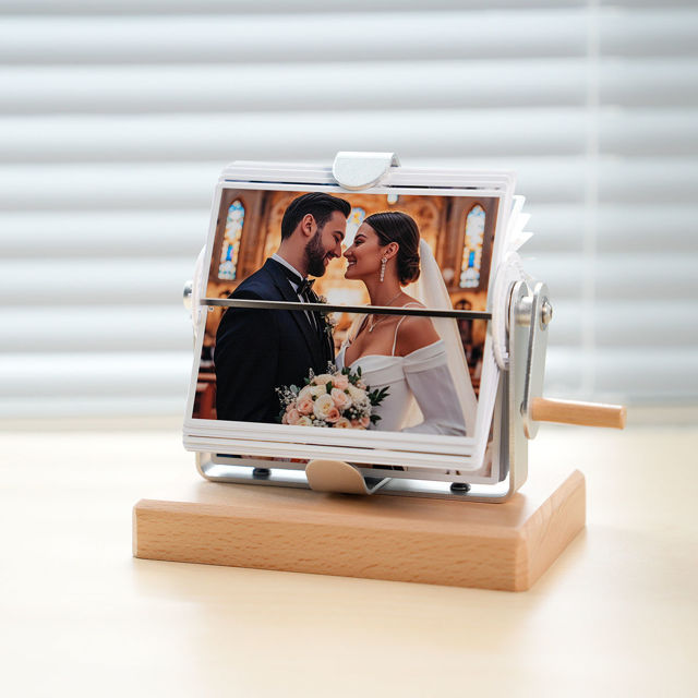 Picture of Custom Photo Flipbook - Personalised Flip Album with Wooden Base - Home Decor
