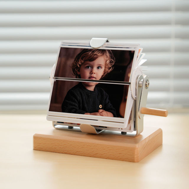 Picture of Custom Photo Flipbook - Personalised Flip Album with Wooden Base - Home Decor