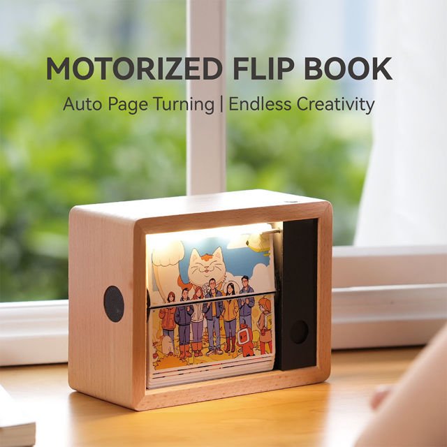 Picture of Custom Motorized Flip Book - Auto Page Turning - Rechargeable Personalised Flip Album with Wooden Frame - Home Decor