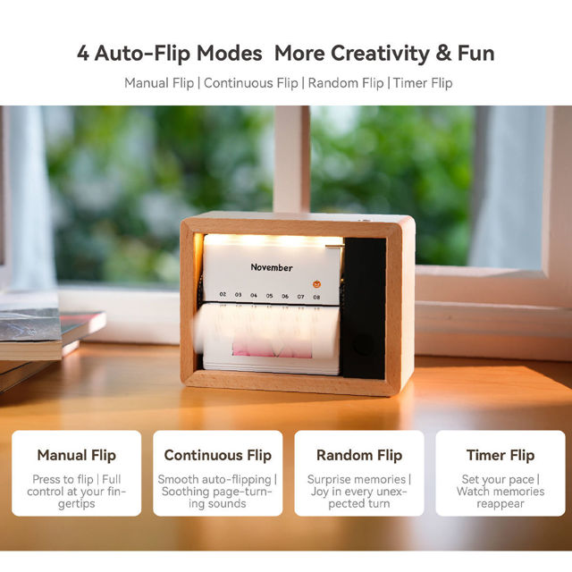 Picture of Custom Motorized Flip Book - Auto Page Turning - Rechargeable Personalised Flip Album with Wooden Frame - Home Decor