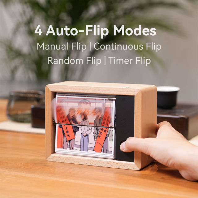 Picture of Custom Motorized Flip Book - Auto Page Turning - Rechargeable Personalised Flip Album with Wooden Frame - Home Decor