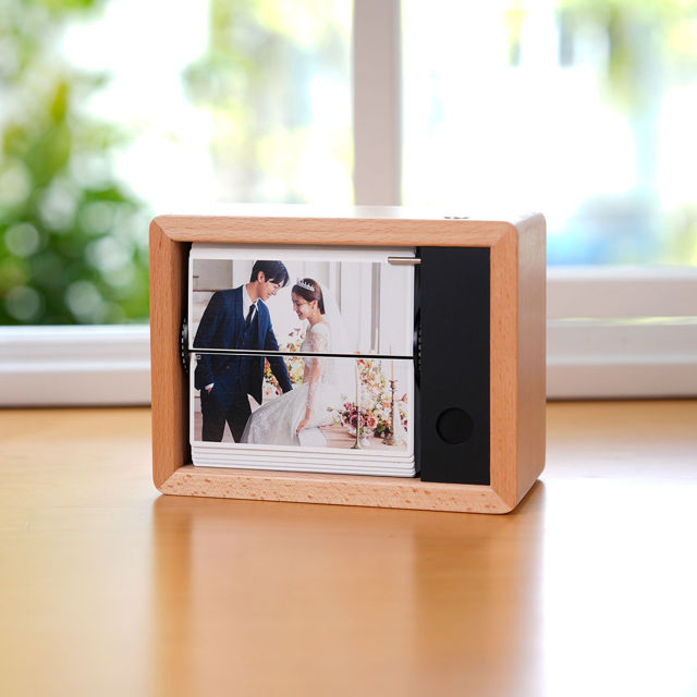 Picture of Custom Motorized Flip Book - Auto Page Turning - Rechargeable Personalised Flip Album with Wooden Frame - Home Decor