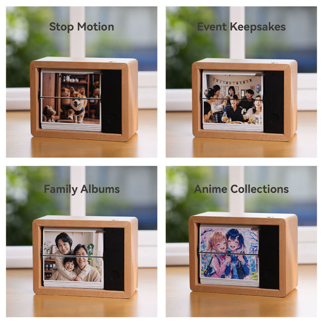 Picture of Custom Motorized Flip Book - Auto Page Turning - Rechargeable Personalised Flip Album with Wooden Frame - Home Decor