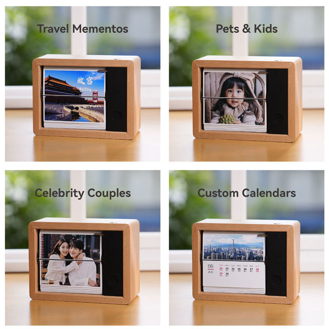 Picture of Custom Motorized Flip Book - Auto Page Turning - Rechargeable Personalised Flip Album with Wooden Frame - Home Decor