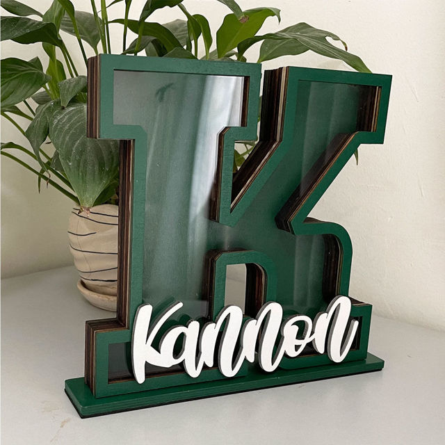 Picture of Personalized Wooden Letter Piggy Bank - Custom Name Coin Bank for Kids & Adults - Decorative Alphabet Money Box Gift
