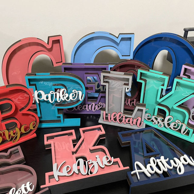 Picture of Personalized Wooden Letter Piggy Bank - Custom Name Coin Bank for Kids & Adults - Decorative Alphabet Money Box Gift