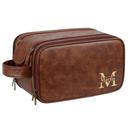 Picture of Custom Leather Toiletry Bag - Personalized Groomsmen Gifts - Travel Bag For Men