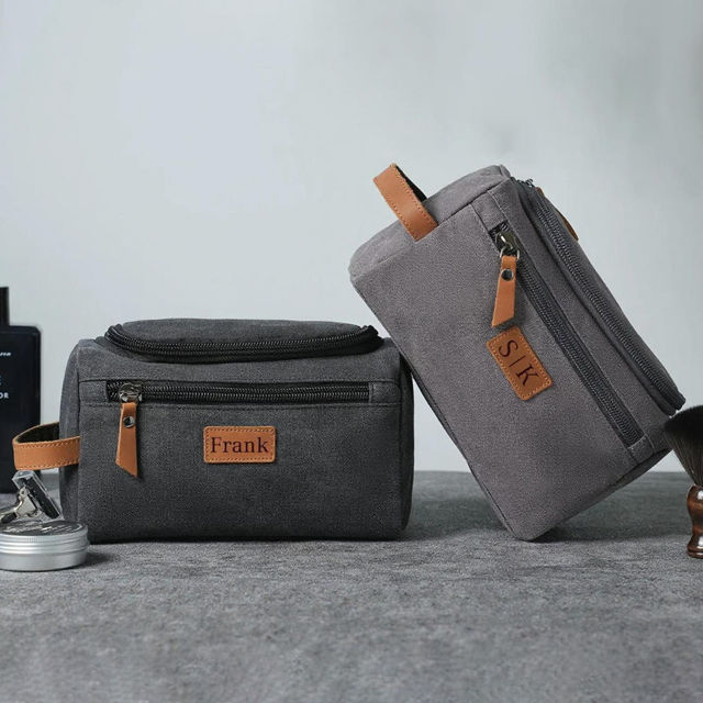 Picture of Custom Canvas Toiletry Bag for Men - Personalized Bags for Groomsmen - Travel Bag For Him