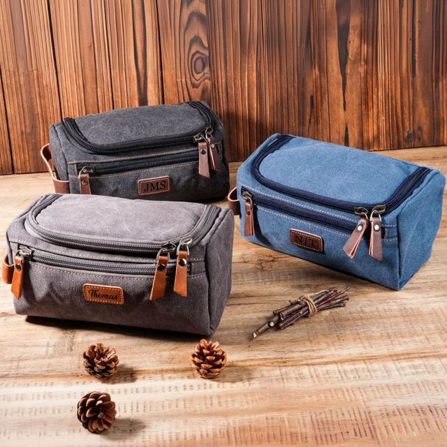 Picture of Custom Canvas Toiletry Bag for Men - Personalized Bags for Groomsmen - Travel Bag For Him