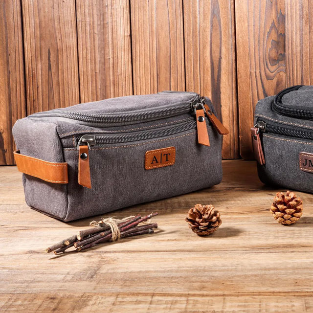 Picture of Custom Canvas Toiletry Bag for Men - Personalized Bags for Groomsmen - Travel Bag For Him
