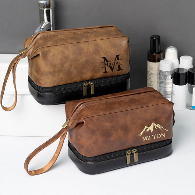 Picture of Custom PU Leather Toiletry Bag - Travel Bags For Men - Father's Day Gifts - Birthday Gift