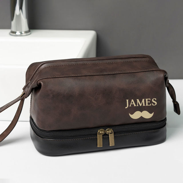 Picture of Custom PU Leather Toiletry Bag - Travel Bags For Men - Father's Day Gifts - Birthday Gift