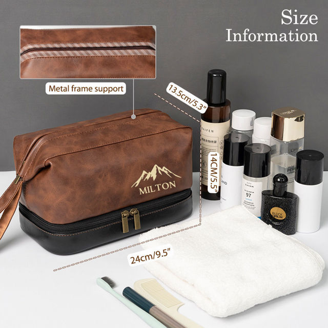 Picture of Custom PU Leather Toiletry Bag - Travel Bags For Men - Father's Day Gifts - Birthday Gift
