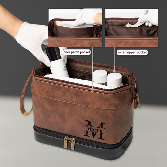 Picture of Custom PU Leather Toiletry Bag - Travel Bags For Men - Father's Day Gifts - Birthday Gift