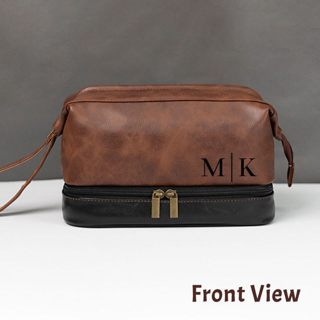 Picture of Custom PU Leather Toiletry Bag - Travel Bags For Men - Father's Day Gifts - Birthday Gift