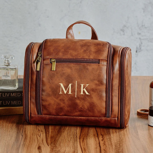 Picture of Custom Large Capacity PU Leather Toiletry Bag - Travel Bag For Men - Father's Day Gift - Groomsmen Gifts