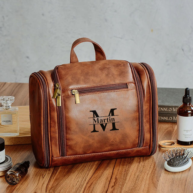Picture of Custom Large Capacity PU Leather Toiletry Bag - Travel Bag For Men - Father's Day Gift - Groomsmen Gifts