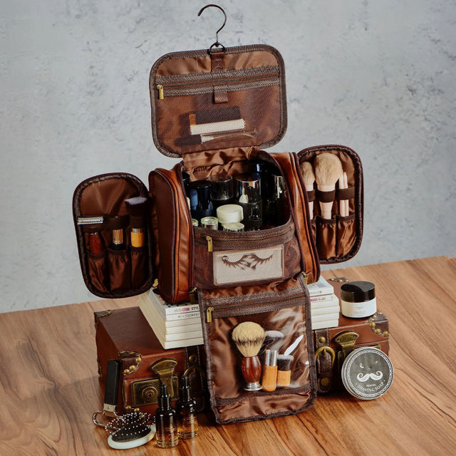 Picture of Custom Large Capacity PU Leather Toiletry Bag - Travel Bag For Men - Father's Day Gift - Groomsmen Gifts