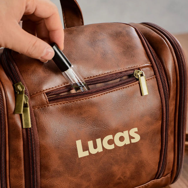 Picture of Custom Large Capacity PU Leather Toiletry Bag - Travel Bag For Men - Father's Day Gift - Groomsmen Gifts
