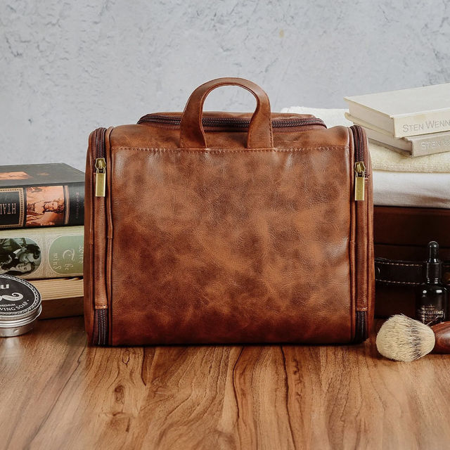 Picture of Custom Large Capacity PU Leather Toiletry Bag - Travel Bag For Men - Father's Day Gift - Groomsmen Gifts