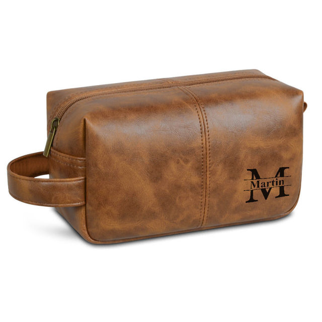 Picture of Personalized PU Leather Toiletry Bag - Travel Bag for Men - Birthday Gift - Simple but Elegant