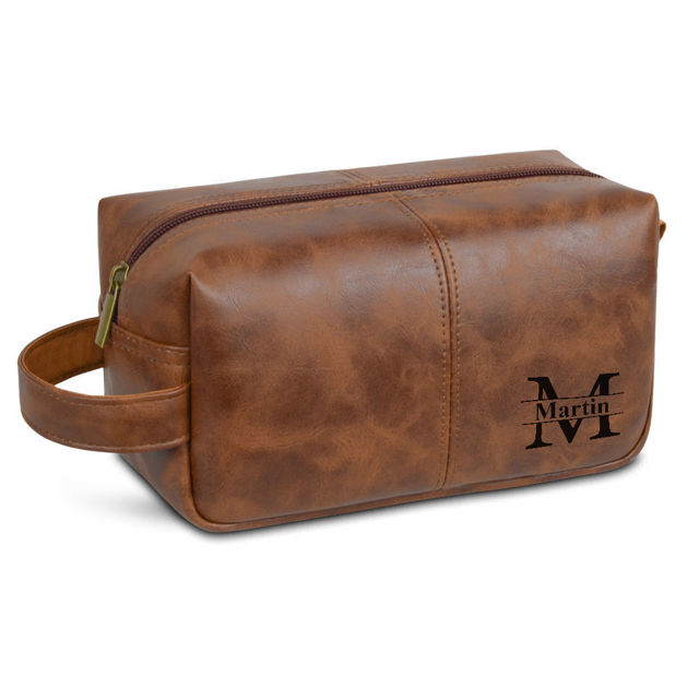 Picture of Personalized PU Leather Toiletry Bag - Travel Bag for Men - Birthday Gift - Simple but Elegant