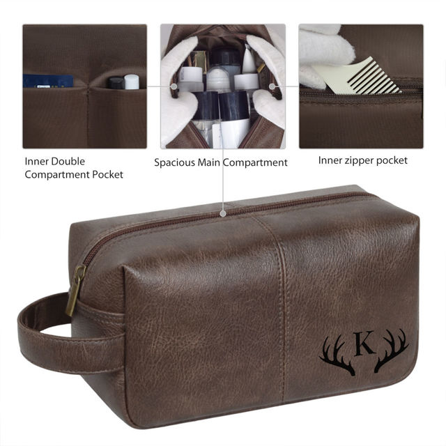 Picture of Personalized PU Leather Toiletry Bag - Travel Bag for Men - Birthday Gift - Simple but Elegant
