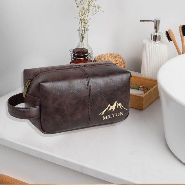 Picture of Personalized PU Leather Toiletry Bag - Travel Bag for Men - Birthday Gift - Simple but Elegant