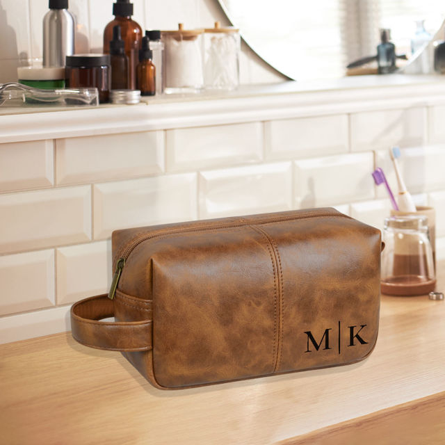 Picture of Personalized PU Leather Toiletry Bag - Travel Bag for Men - Birthday Gift - Simple but Elegant