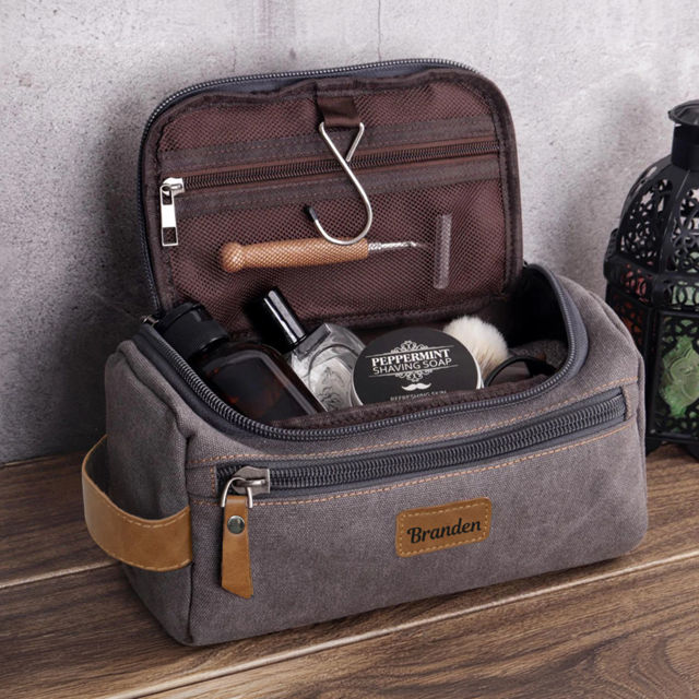 Picture of Custom Canvas Toiletry Bag for Men - Personalized Bags for Groomsmen - Travel Bag For Him