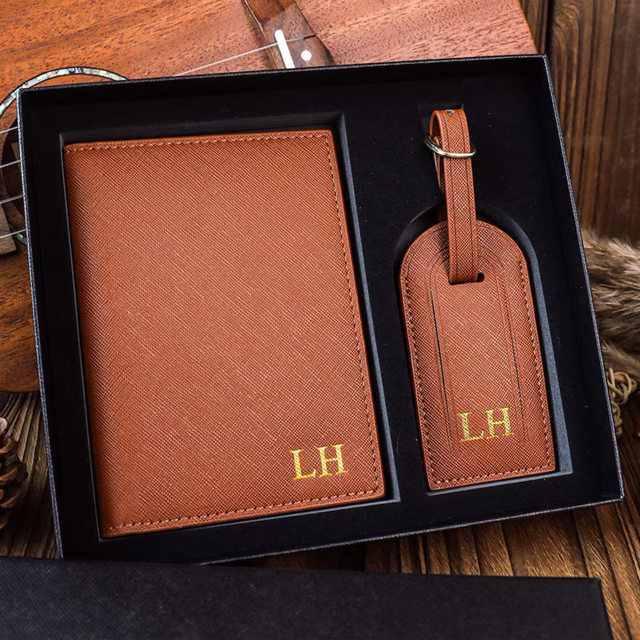 Picture of Personalized Passport Holder and Luggage Tag - Custom Passport Holder and Luggage Tag - Custom Travel Accessories - Gift Box