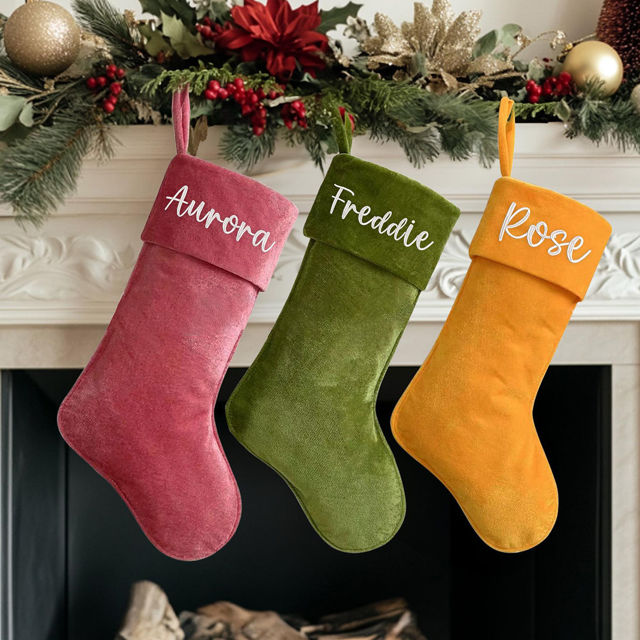 Picture of Personalized Embroidery Velvet Christmas Stocking - Custom Name Family Christmas Stocking - Xmas Stocking