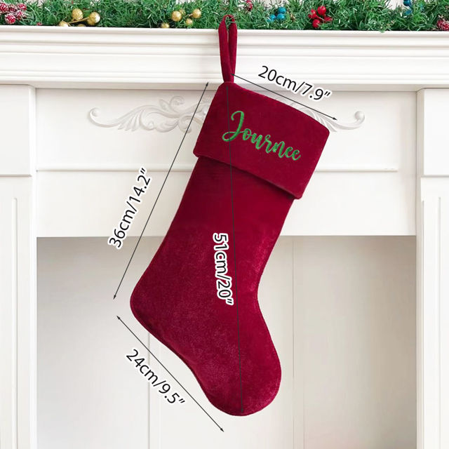 Picture of Personalized Embroidery Velvet Christmas Stocking - Custom Name Family Christmas Stocking - Xmas Stocking