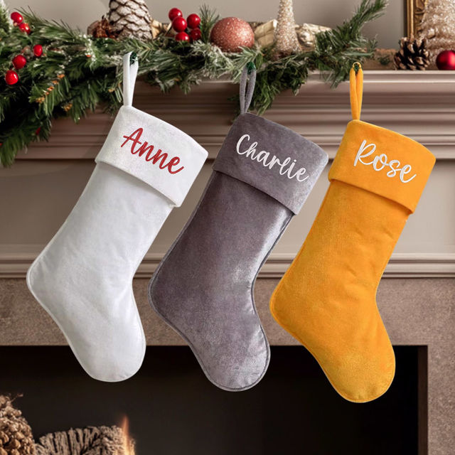 Picture of Personalized Embroidery Velvet Christmas Stocking - Custom Name Family Christmas Stocking - Xmas Stocking