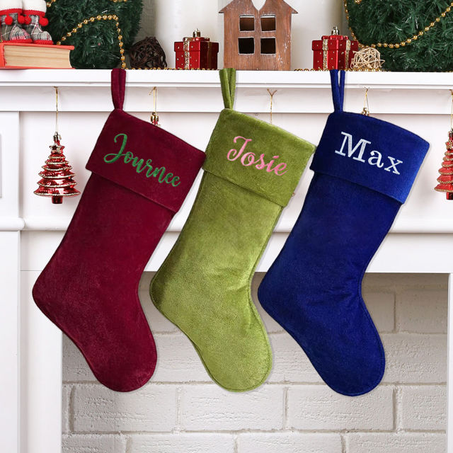 Picture of Personalized Embroidery Velvet Christmas Stocking - Custom Name Family Christmas Stocking - Xmas Stocking