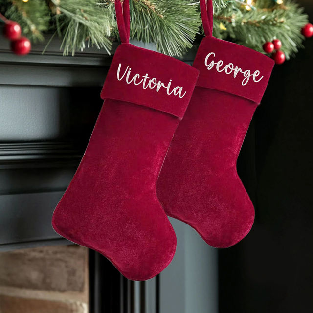 Picture of Personalized Embroidery Velvet Christmas Stocking - Custom Name Family Christmas Stocking - Xmas Stocking