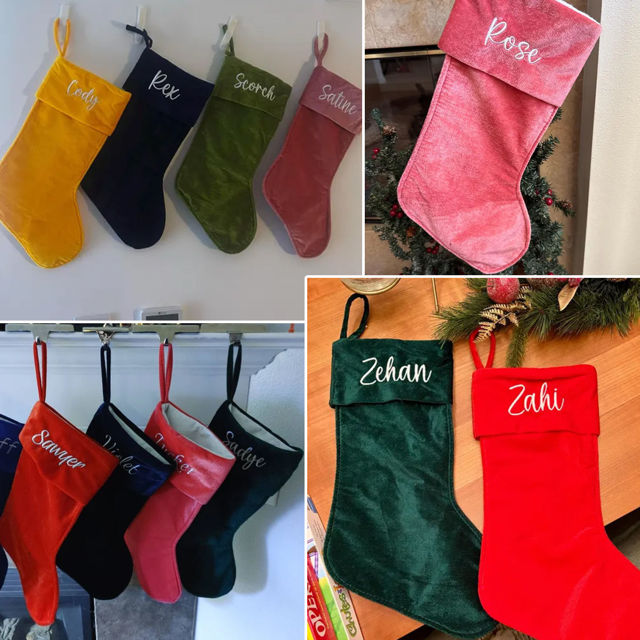 Picture of Personalized Embroidery Velvet Christmas Stocking - Custom Name Family Christmas Stocking - Xmas Stocking