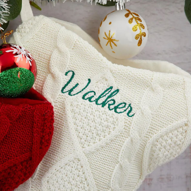 Picture of Personalized Embroidery Bone Shaped Christmas Stocking for Pets - Custom Dog Christmas Stocking - Knitted Xmas Stocking