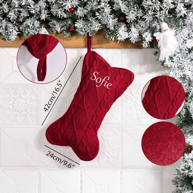 Picture of Personalized Embroidery Bone Shaped Christmas Stocking for Pets - Custom Dog Christmas Stocking - Knitted Xmas Stocking