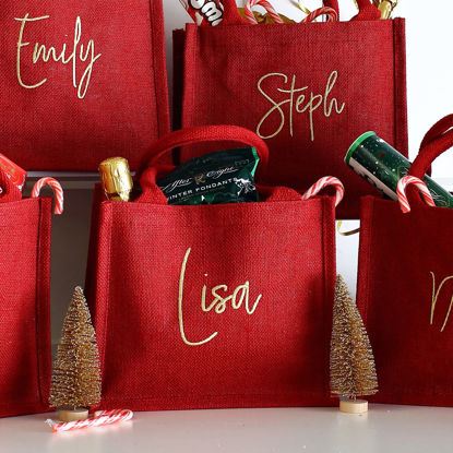 Picture of Custom Embroidered Christmas Gift Bag - Personalised Jute Tote bag