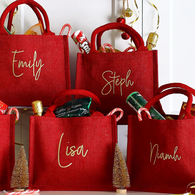 Picture of Custom Embroidered Christmas Gift Bag - Personalised Jute Tote bag