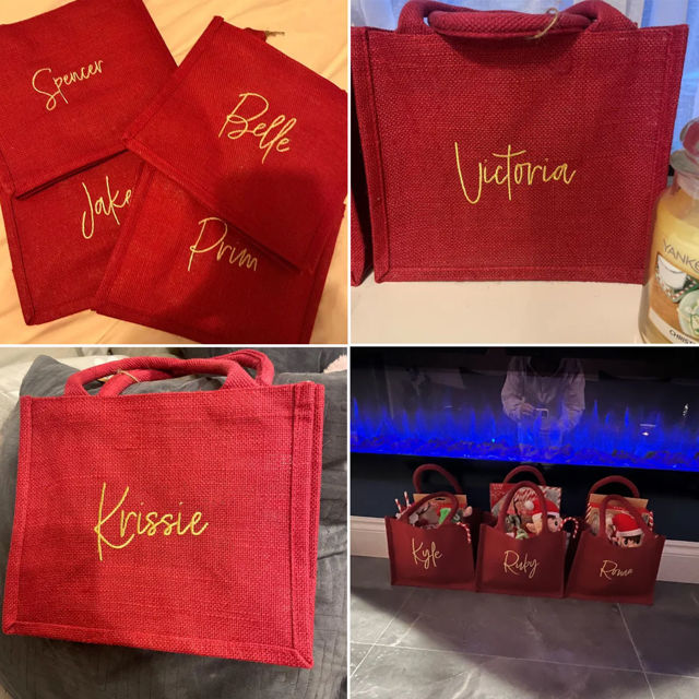 Picture of Custom Embroidered Christmas Gift Bag - Personalised Jute Tote bag