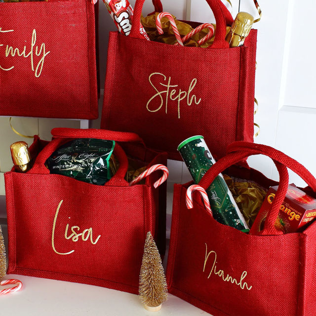 Picture of Custom Embroidered Christmas Gift Bag - Personalised Jute Tote bag