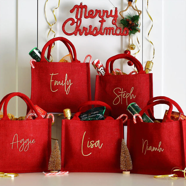 Picture of Custom Embroidered Christmas Gift Bag - Personalised Jute Tote bag