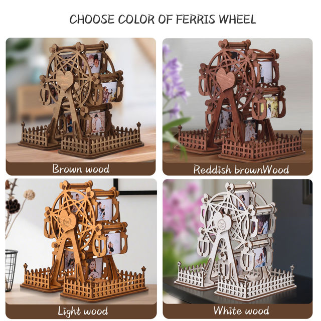 Picture of Custom Wooden Ferris Wheel with 6 or 12 Photos - Personalized Wooden Ferris Wheel Album with Text - Gifts for Couples, Family and Friends - Anniversary, Wedding, Housewarming and Christmas Gifts