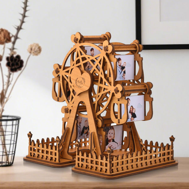 Picture of Custom Wooden Ferris Wheel with 6 or 12 Photos - Personalized Wooden Ferris Wheel Album with Text - Gifts for Couples, Family and Friends - Anniversary, Wedding, Housewarming and Christmas Gifts