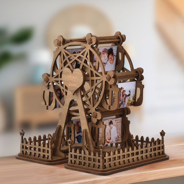 Picture of Custom Wooden Ferris Wheel with 6 or 12 Photos - Personalized Wooden Ferris Wheel Album with Text - Gifts for Couples, Family and Friends - Anniversary, Wedding, Housewarming and Christmas Gifts