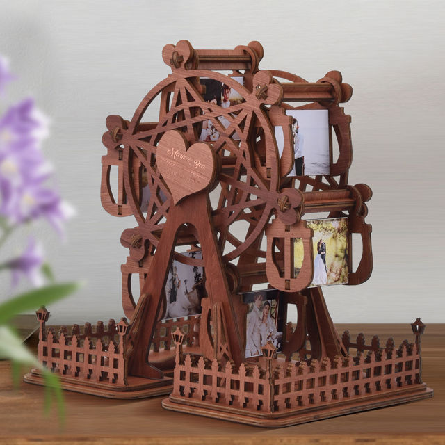 Picture of Custom Wooden Ferris Wheel with 6 or 12 Photos - Personalized Wooden Ferris Wheel Album with Text - Gifts for Couples, Family and Friends - Anniversary, Wedding, Housewarming and Christmas Gifts