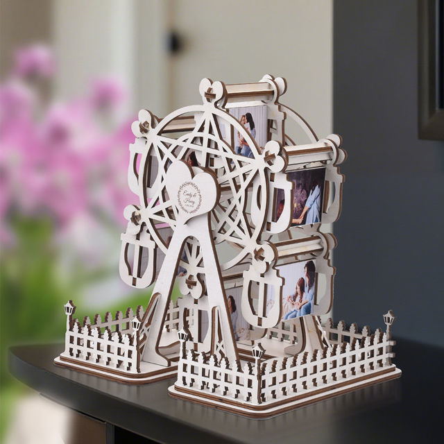 Picture of Custom Wooden Ferris Wheel with 6 or 12 Photos - Personalized Wooden Ferris Wheel Album with Text - Gifts for Couples, Family and Friends - Anniversary, Wedding, Housewarming and Christmas Gifts